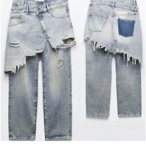 Zara Light Blue Distressed Relaxed Jeans